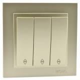 Mono Electric L/D TRIPLE SWITCH(3 GANG 2 WAY)  (MECHANISM + COVER PLATE)TITANIUM 500-002202-108