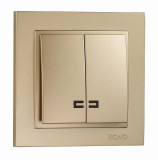 Mono Electric L/D DOUBLE WAY SWITCH ILLUMINATED (MECHANISM + COVER PLATE) TITANIUM 500-002225-103
