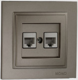 Mono Electric L/D DOUBLE DATA SOCKET OUTLET  (MECHANISM + COVER PLATE) LIGHT FUME 500-002305-126